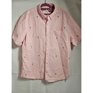 GAP Martini Shirt Mens Large Pink Palm Tree Casual Button Up Short Sleeve XL